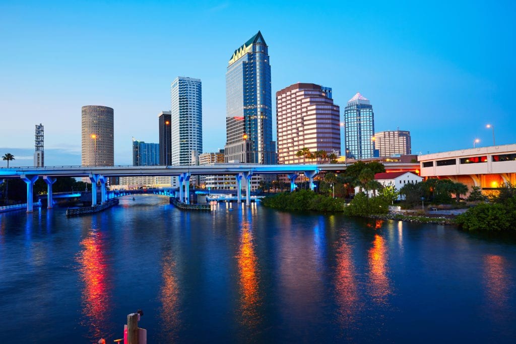 Downtown Tampa skyline at twilight